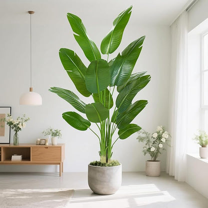 Bird of Paradise Artificial Tree, 7Ft Tall Faux Plant, Fake Banana Leaf Plant Indoor, Faux Palm Tree Faux Floor Plants Tropical Tree in Pot, Present for Friend Housewarming Decor