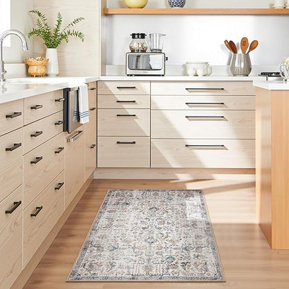 jinchan Area Rug 2x3 Washable Entryway Rug Vintage Doormat Indoor Entrance Lightweight Thin Retro Distressed Door Mat Floral Print Country Boho Non Slip Carpet for Bathroom Kitchen Bedroom Blue