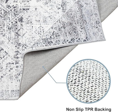 Area Rug 9×12, Large Vintage Boho Rug,Ultra-Soft Low Pile, Washable, Non Slip,Stain Resistant, Printed Carpet for Living Room Bedrooms Playroom Office Kitchen, Classic-Grey