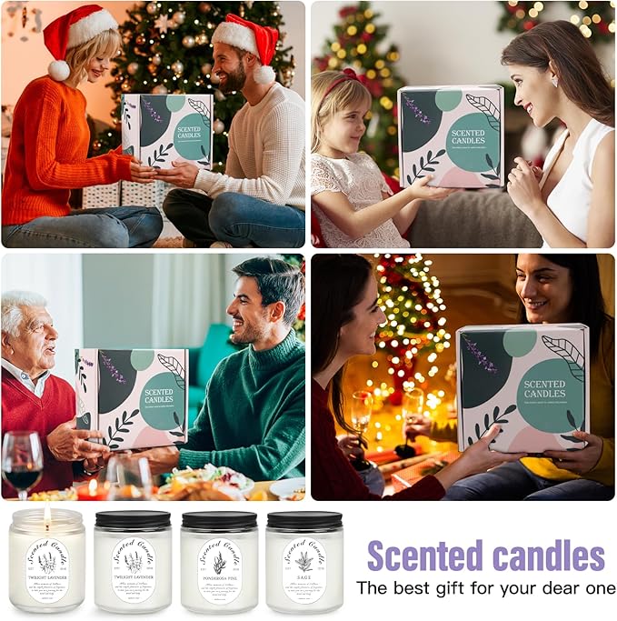 4 Pack Candles for Home Scented, Lavender Candles, 28 oz 200 Hour Long Lasting Aromatherapy Candle Set, Candle Gift Set for Women, Perfect for Birthday Gifts