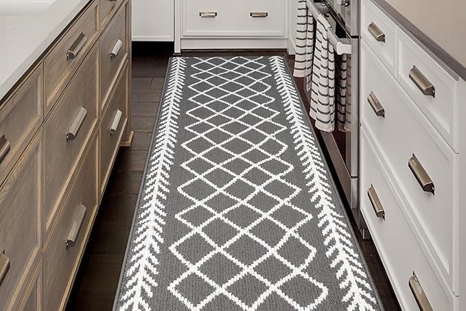 17 Ft Extra Long Non-Slip Grey Soft Indoor Hallway Kitchen Runner Rug, 2'7" X 17' Washable Carpet - Rubber Backed, Custom Size Floor Mat for Entryway Stairs Bedroom Bathroom