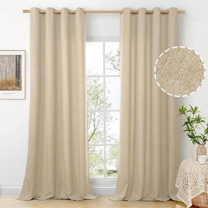 BGment 95 Inch Length Beige Linen Curtains for Living Room 2 Panels Set, Privacy Semi Sheer Window Treatments Drapes Light Filtering with Grommet for Bedroom, Each 52 Inch Wide