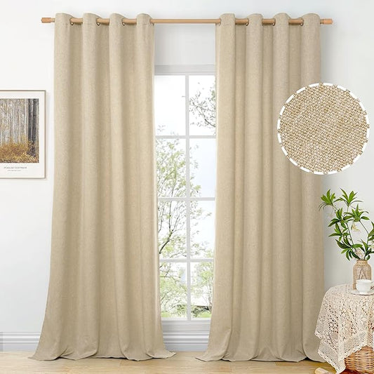 BGment 95 Inch Length Beige Linen Curtains for Living Room 2 Panels Set, Privacy Semi Sheer Window Treatments Drapes Light Filtering with Grommet for Bedroom, Each 52 Inch Wide