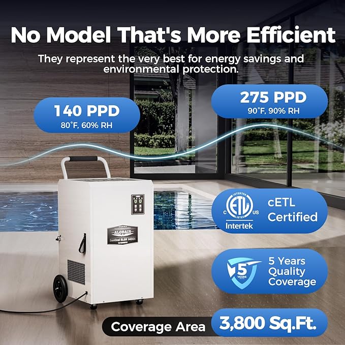ALORAIR Commercial Dehumidifier 275 Pints with Drain Hose SLGR Tech High Efficient Industrial Dehu for Water Damage Restore, Basement, Warehouse, Home Use, Garage, 5 Years Limited Warranty