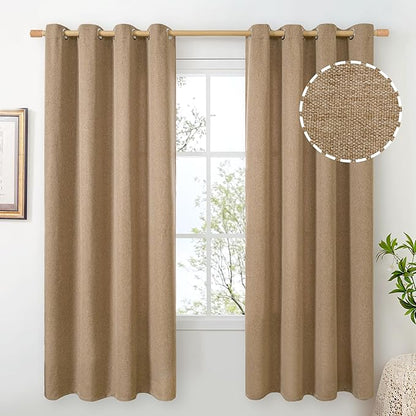 BGment Tan Burlap Linen Curtains 72 Inch Length for Living Room, Farmhouse Camel Thick Window Treatments Light Filtering Drapes with Grommet for Bedroom Non See Through, 2 Panels, Each 52 Inch Wide