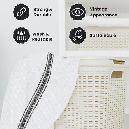 WHITEWRAP Kitchen Dish Towels for Kitchen, Highly Absorbent for Drying and Cleaning, Durable and Soft Tea Towels – 6 Pack, 100% Ring Spun Cotton 15 x 25 Inches – Black