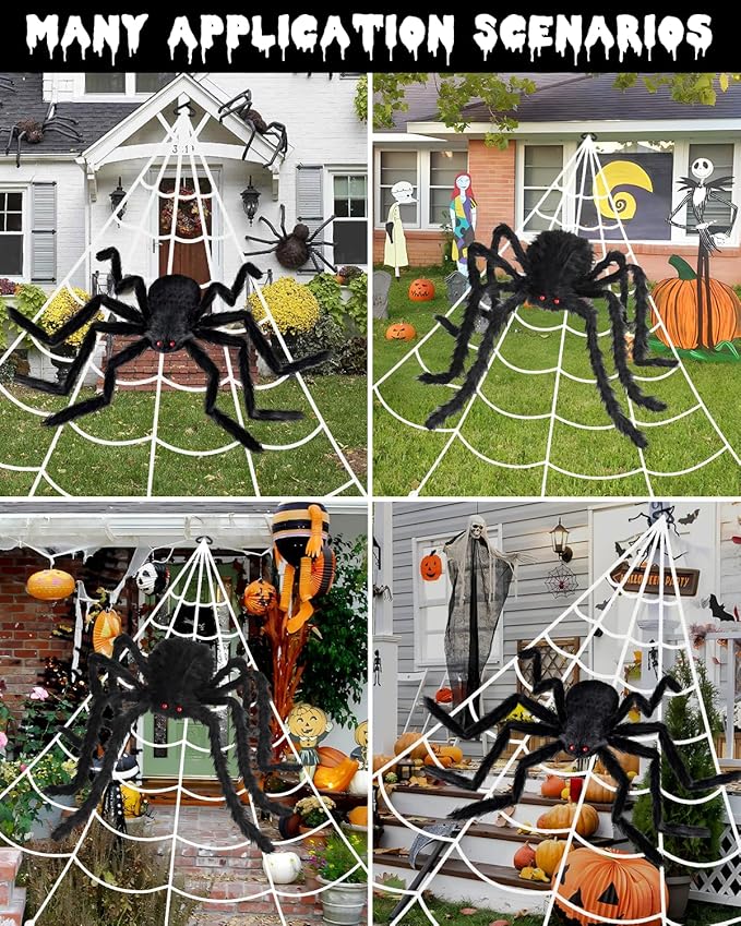 Brighter Spider Web Lights Halloween Decorations Outdoor, 2025 Upgraded 250 Purple LED Lights 16.4ft Spider Web with 48 Inches Giant Spider, 8 Modes, Timer & Memory Function, Outdoor Halloween Decor