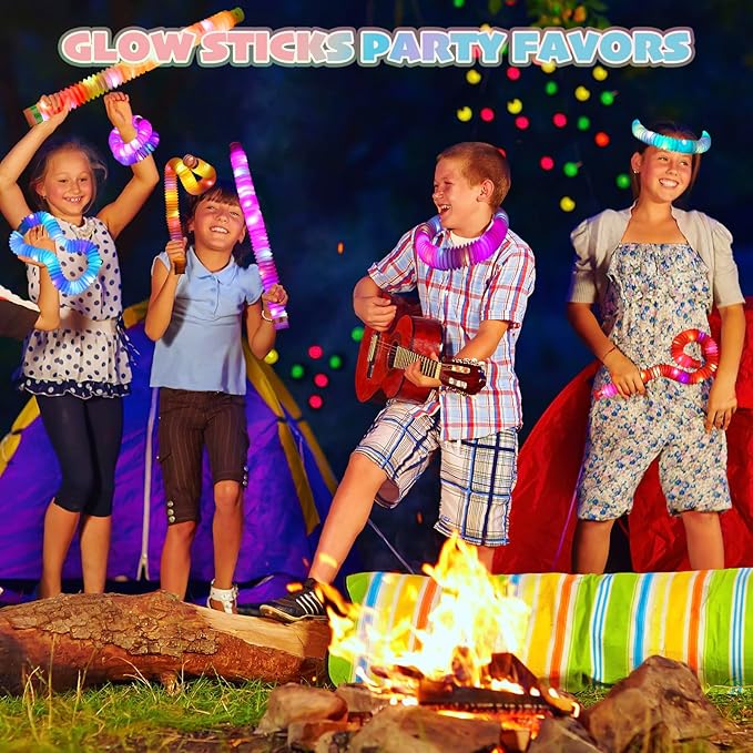 100 Pack Glow Sticks Party Favors Light Up Pop tubes Sensory Toys LED Glow Necklaces Bracelets Birthday Goodie Bag Stuffers Classroom Prizes Gifts for Boys Girls Toddlers Halloween Easter Gift
