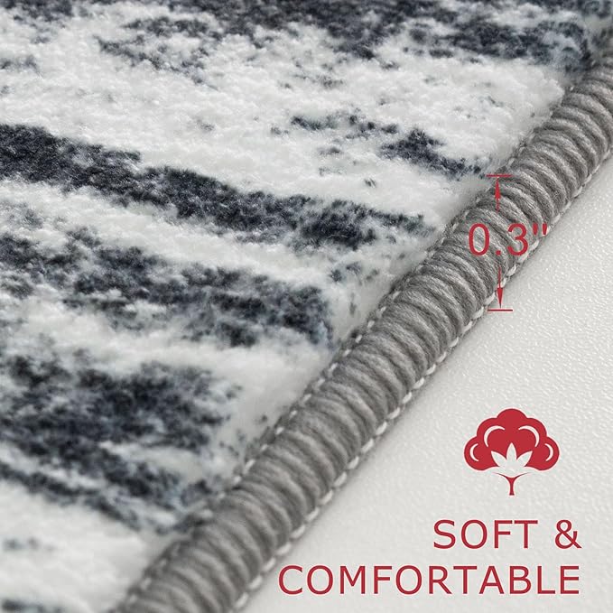 KOZYFLY Area Rug 6x9 Modern Ombre Thin Rugs for Living Room, Washable Large Rugs Non-Slip Soft Striped Rug for Bedroom, Black Navy Blue Grey Abstract Carpet for Laundry/Kid Room