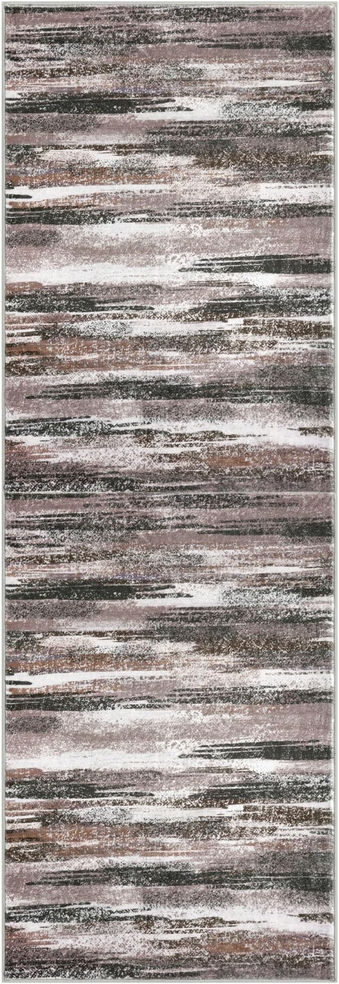 Modern Abstract Runner Rug 2x6, Dark Light Brown White Washable Kitchen Runner Non-Slip Soft Hallway Rug Runner Thin Print Faux Wool Carpet for Entryway Bedroom Laundry Room Indoor Home Decor
