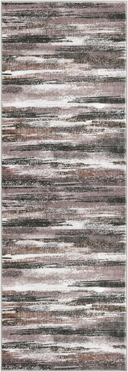 Modern Abstract Hallway Runner Rug, Dark Light Brown White Washable Kitchen Runner Non-Slip Soft 2x8 Runner Rug Thin Print Faux Wool Carpet for Entryway Bedroom Laundry Room Indoor Home Decor