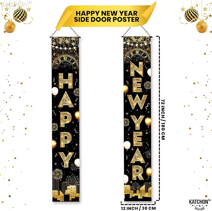 KatchOn, XtraLarge Happy New Year Banner - 72x12 Inch | New Years Decorations 2026 | New Years Eve Party Supplies 2026, Nye Decor 2026 | Door Banner for Happy New Year 2026 | Nye Decorations 2026