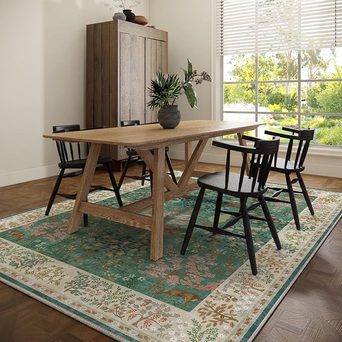 Machine Washable Rugs for Living Room: 9x12 Bedroom Rug Vintage Area Rug Stain Resistant Non Slip Low Pile Lightweight Soft Carpets for Living Room Dining Room Kitchen Nursery Kids Room Farmhouse