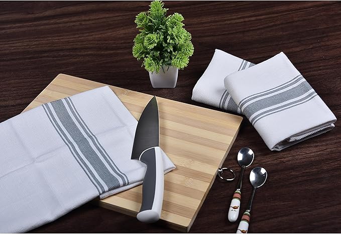100% Cotton Kitchen Towels – Ultra Absorbent and Quick-Dry Dish Towels – Durable, Lint-Free and Soft Weave with Hanging Loop – Extra Large 18x28 Inches – Grey (Pack of 8)