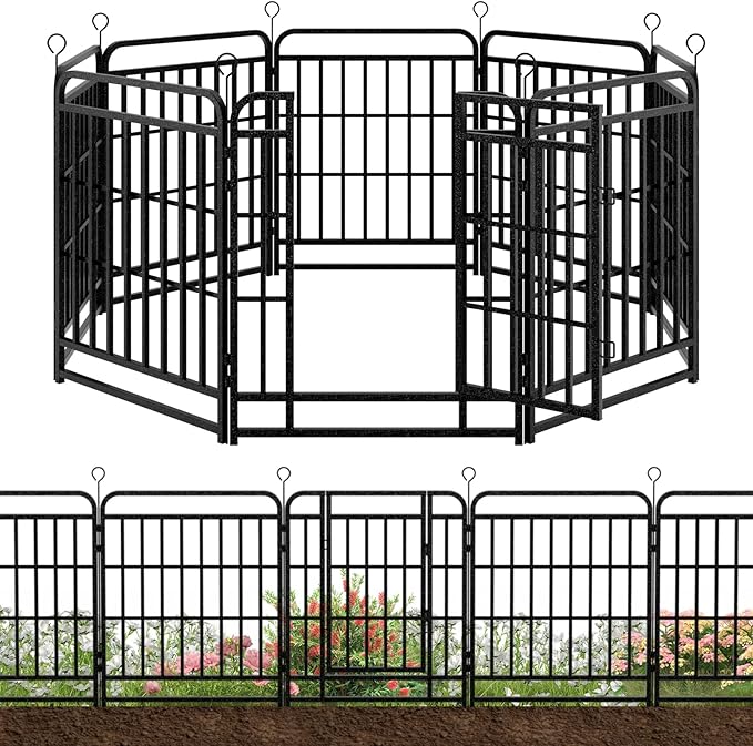 8 Panels No Dig Garden Fence 18 ft(L) X 32 in(H) Animal Barrier for Yard, Patio, Garden Borders, Outdoor Decorative Fencing with Thick Pipe Panels