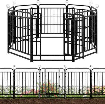 8 Panels No Dig Garden Fence 18 ft(L) X 32 in(H) Animal Barrier for Yard, Patio, Garden Borders, Outdoor Decorative Fencing with Thick Pipe Panels