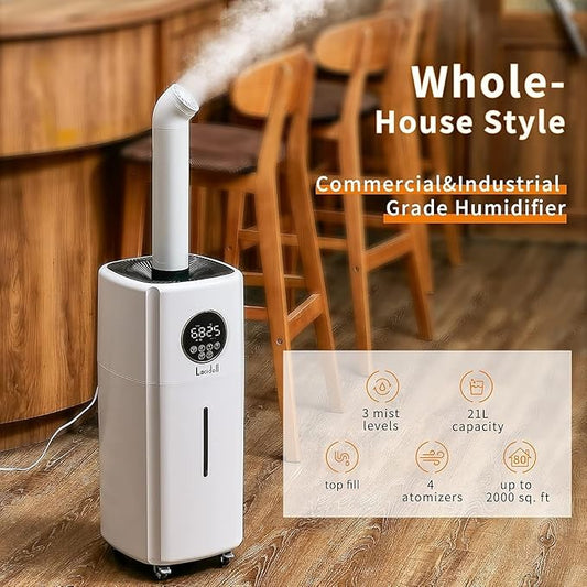 Humidifiers for Large Room Whole House Humidifier for Home 2000 sq.ft, 5.5Gal Cool Mist Top Fill Humidifier Floor Humidifier 21L 2000ML/H Dual 360° Nozzles 3 Speed