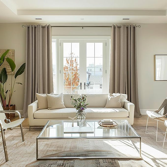 BGment Taupe Faux Linen Curtains for Living Room 108 Inch Length 2 Panels Set, Burlap Textured Light Filtering Privacy Semi Sheer Thick Window Curtain Drapes for Bedroom Farmhouse, Each 52 Inch Wide