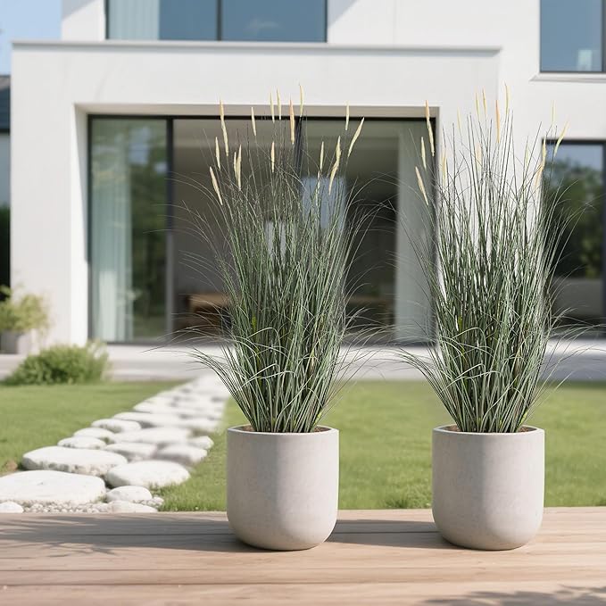 Faux 4ft 2-Pack Horsetail Reed Grass with Pink Spikes, 48in Tall Indoor Outdoor Fake Grass in Pot, Home Office Decorative Artificial Plant & Greenery, Wedding Decor Green Bristlegrass