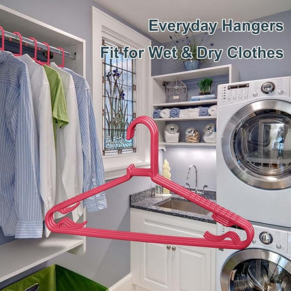 Plastic Hangers 50 Pack, Light Weight Durable Clothes Hangers with Hooks Standard Size G-Shape&Non-Slip Coat Hangers for Everyday Use (Pink)