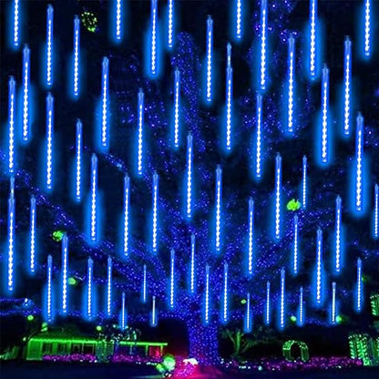 2 Pack Christmas Decorations Lights Outdoor, Extendable Meteor Shower Lights with Timer, Total 384LED 30cm 16 Tubes Indoor Outdoor Rain Light Cascading String Light for Xmas Garden Party Decor (Blue)