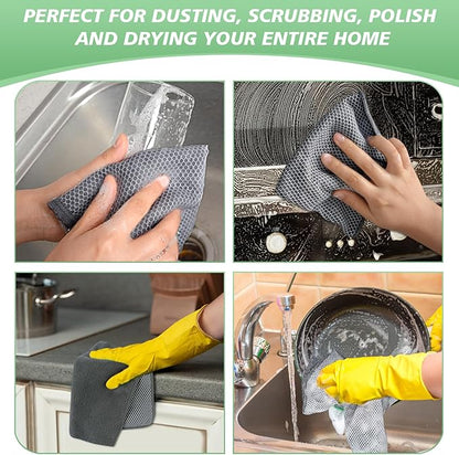 SINLAND Microfiber Dish Cloth Kitchen Washcloth Best Kitchen Cloths Cleaning Cloths Poly Scour Side 12"x12" 20Pack Dark Grey