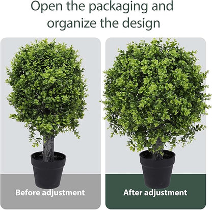 Artificial Boxwood Topiary Ball Tree 22inch Fake Topiary Potted Plants for Home Office Garden Indoor Outdoor Decoration (2PACK)