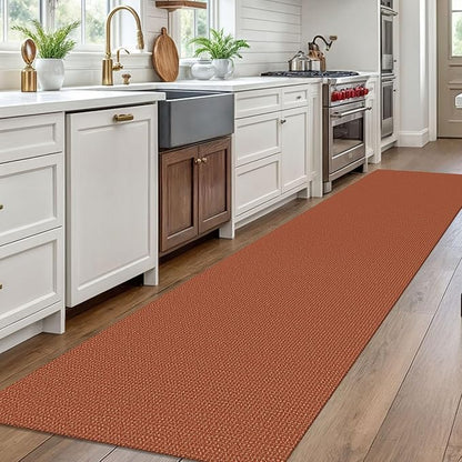 EARTHALL Woven Runner Rug 3x10 Ft Washable Runners for Hallways Long Non Slip Rubber Backed Kitchen Runner Braided Indoor Floor Carpet Runners for Entryway, Hallway, Kitchen, Rustic Orange/Tan