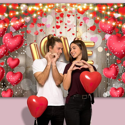 Valentine's Day Backdrop, 7x5FT Red Heart Party Decor