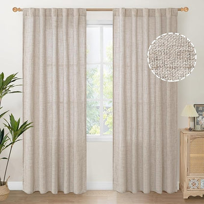 YoungsTex Natural Linen Curtains 84 Inches for Living Room Back Tab and Rod Pocket Textured Window Drapes for Bedroom Dining Farmhouse Light Filtering, 42 X 84 Inch, 2 Panels