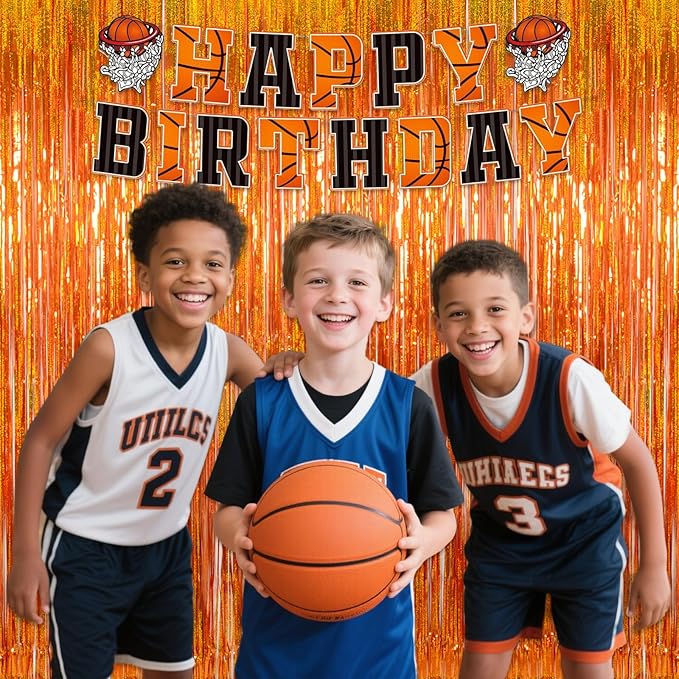 Upgraded Thicker Melsan Tinsel Fringe Curtain, 3 Pack 3.2 x 8.2 ft Orange Metallic Streamers with Extra Tape, for Thanksgiving Birthday Baby Shower Graduation Party Decor
