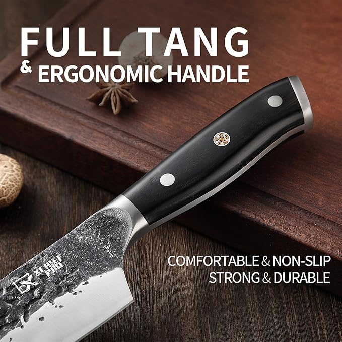 Chef Knife Set, Hand Forged Meat Boning Carving Cleaver Butcher Knife, High Carbon Steel Japan Nakiri Santoku Knife Set with Accessories for Kitchen, BBQ Camping Knives Set with Bag