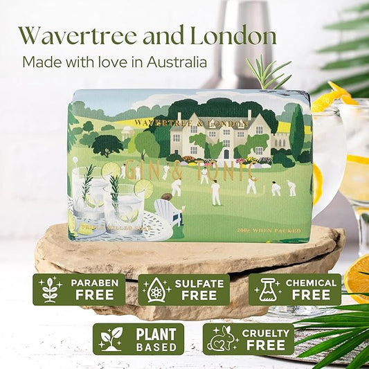 Wavertree & London Gin & Tonic Scented Natural Soap Bar, 7oz Moisturizing French Triple Milled Soap Bar for Women & Men Enriched with Organic Shea Butter, Pure Bath & Body Soap (1 Bar)