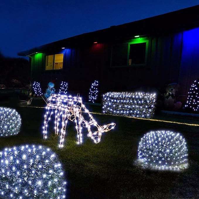WBao Christmas Net Lights, 200LED 8.4ft x 5.2ft Christmas Lights with 8 Modes, Timer, End to End Connectable, Waterproof Design for Lawn, Bushes, Trees Outdoor Xmas Decorations, Cool White