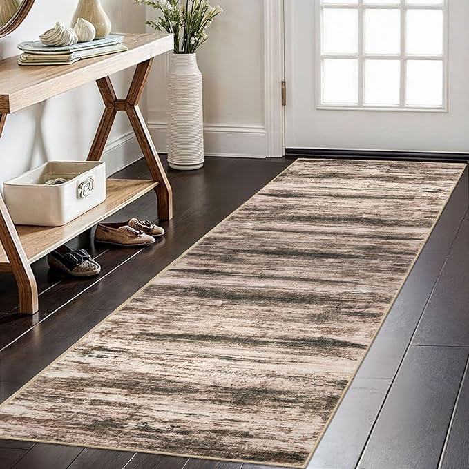 KOZYFLY Modern Abstract Hallway Runner Rug, 2x6 Washable Rug Runner Non-Slip Soft Kitchen Rugs, Print Blush Brown Carpet Runner for Entryway Bathroom Laundry Room Foyer