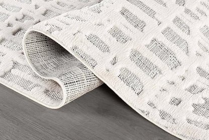 Beverly Rug Micro Loop Area Rug Gray/White 5x7 Abstract Modern Luxury Irregular Grid Durable Soft Indoor Rugs for Living Dining Room Office Stain Resistant Non Shedding Casual Indoor Carpet 5 x 7