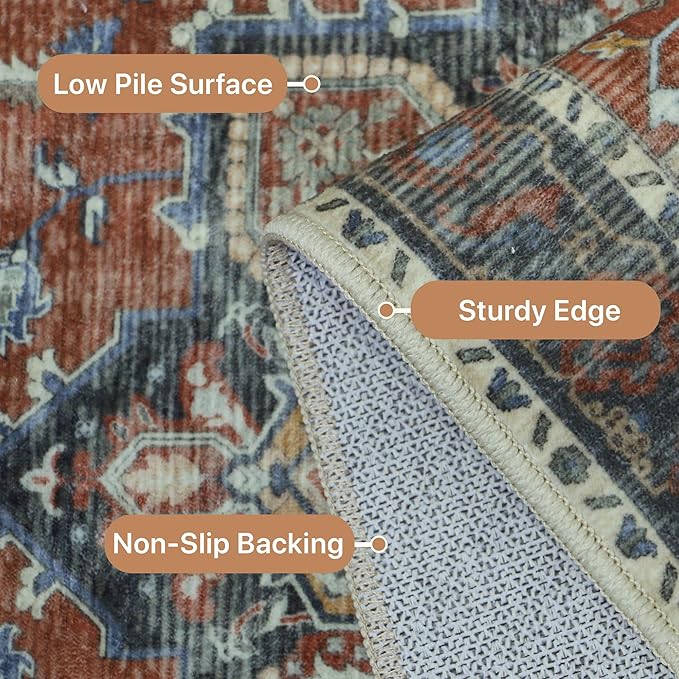 GENIMO 2x10 Runner Rugs for Hallway, Machine Washable Non Slip Vintage Rugs, Low Pile Lightweight Soft Print Rug for enrtyway, Corridor, Home Office, Kitchen, Bordeaux