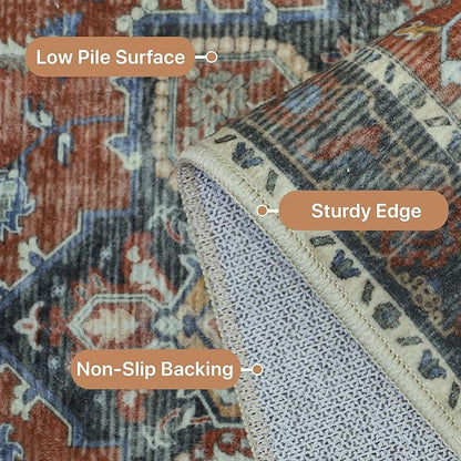 GENIMO 2'6''x10 Runner Rugs for Hallway, Machine Washable Non Slip Vintage Rugs, Low Pile Lightweight Soft Print Rug for enrtyway, Corridor, Home Office, Kitchen, Bordeaux