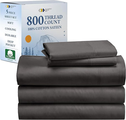 California Design Den Split King Sheets for Adjustable Bed - Buttery Soft 800 Thread Count, 100% Cotton Set - Beats Fake Egyptian Claims, Sateen Bedding Set with Durable Twin XL Fitted Sheets (Grey)