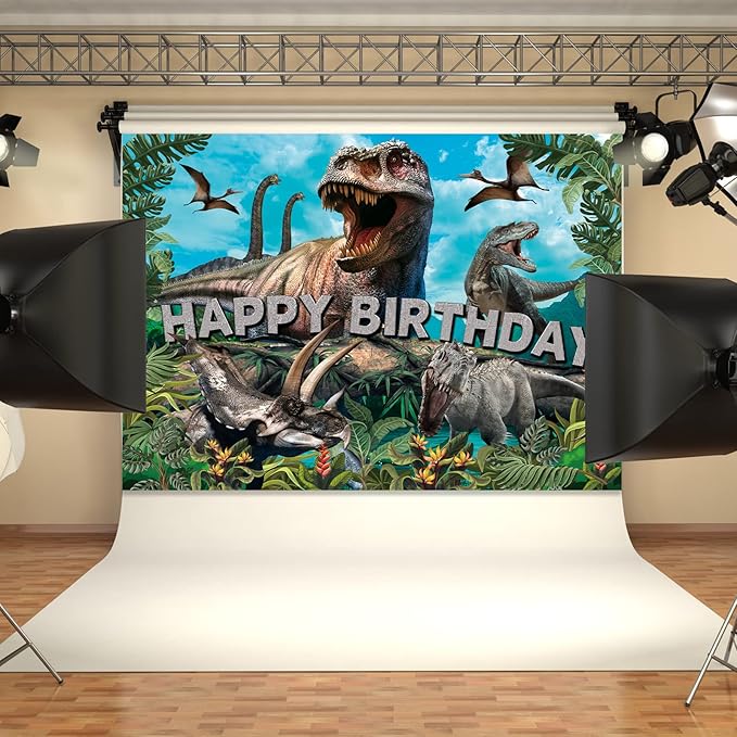 Dinosaur Backdrop,7x5FT Dinosaurs Background Dinosaur Birthday Backdrop Party Decor Dinosaur World Banner Dinosaur Theme Birthday Party Backdrop Supplies for Kids Green#1