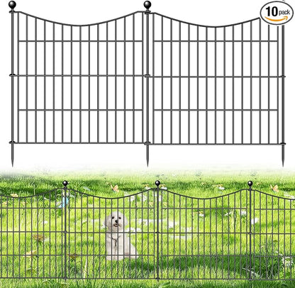 10 Panels No Dig Dog Fence Outdoor for Yard, 24 in(H) X 20 ft(L) Decorative Tall Garden Fence Animal Barrier, Rustproof Metal Wire Garden Edging and Borders, Temporary Fencing Stakes