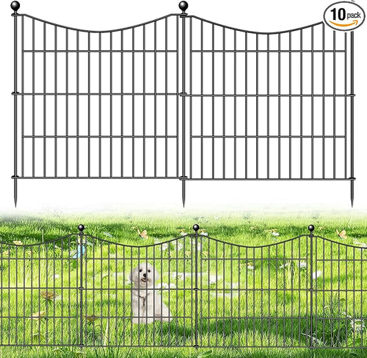 10 Panels No Dig Dog Fence Outdoor for Yard, 24 in(H) X 20 ft(L) Decorative Tall Garden Fence Animal Barrier, Rustproof Metal Wire Garden Edging and Borders, Temporary Fencing Stakes