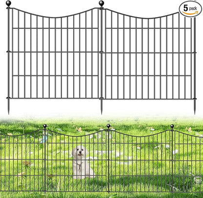 5 Panels No Dig Dog Fence Outdoor for Yard, 24 in(H) X 10 ft(L) Decorative Tall Garden Fence Animal Barrier, Rustproof Metal Wire Garden Edging and Borders, Temporary Fencing Stakes