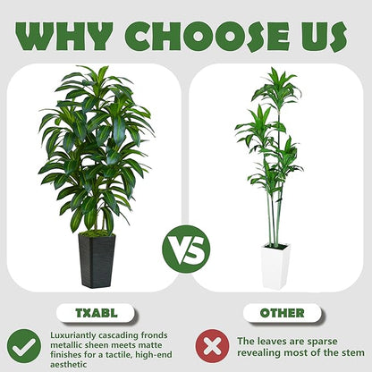 Artificial Dracaena Plant 6FT Tall - Fake Tree with Black Planter - Faux Yucca Tall Fake Floor Plant in Pot - Artificial Trees for Home Bedroom Office Indoor Living Room Decoration