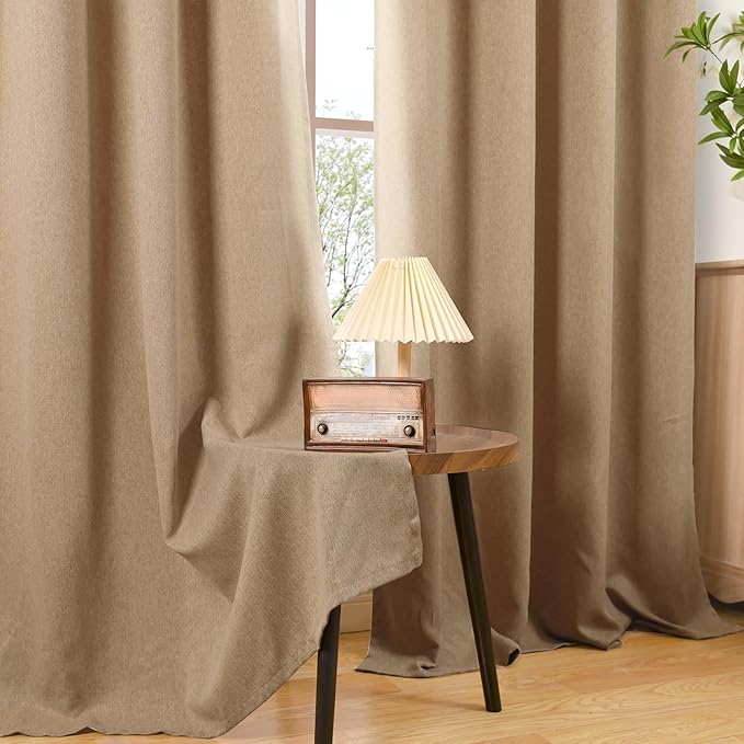 BGment Tan Linen Burlap Curtains 80 Inch Length 2 Panel for Living Room, Thick Farmhouse Camel Window Drapes with Grommet Light Filtering Privacy for Bedroom Non See Through, Each 52 Inch Wide