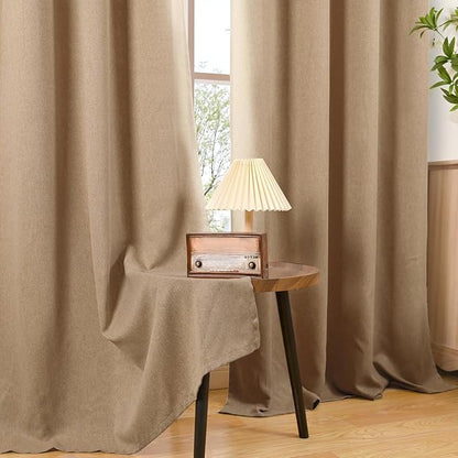 BGment Tan Linen Burlap Curtains 80 Inch Length 2 Panel for Living Room, Thick Farmhouse Camel Window Drapes with Grommet Light Filtering Privacy for Bedroom Non See Through, Each 52 Inch Wide