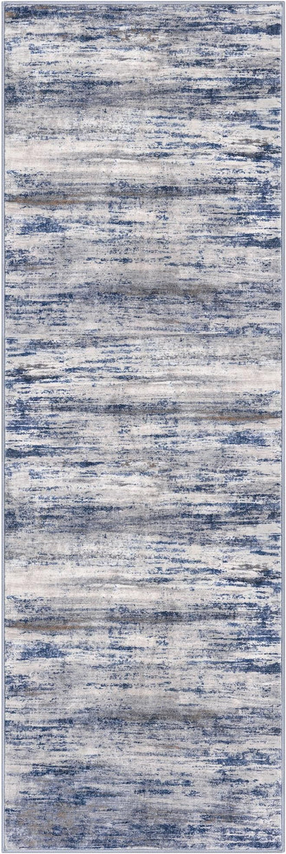 KOZYFLY 3x8 Area Rug Modern Ombre Area Rug for Bedroom, Washable Rug Non-Slip Soft Striped Living Room Rug, Print Grey-Blue Abstract Carpet for Laundry Nursery