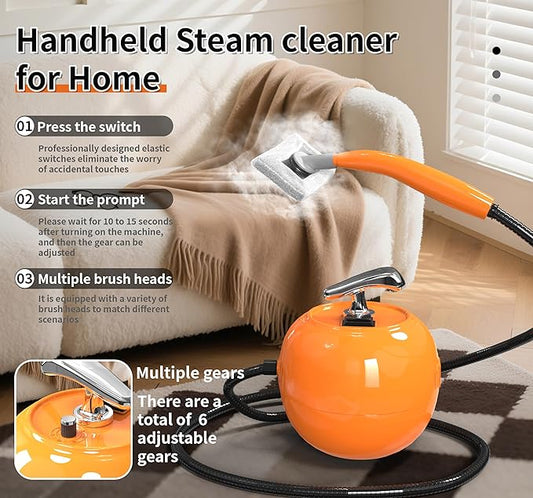 2000W Handheld Steam Cleaner, 248°F High Temperature Multipurpose Steam Cleaners with 1500ml Tank, 6 Adjustable Gear for Home Kitchen Grease Car Cleaning, Orange