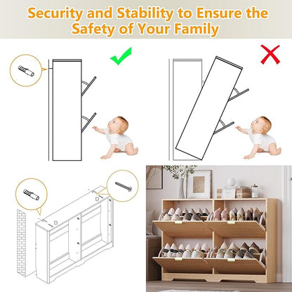 Large Shoe Cabinet for Entryway, Shoe Rack Cabinet with 4 Flip Drawer and Adjustable Shelves for Small Apartment, Foyer