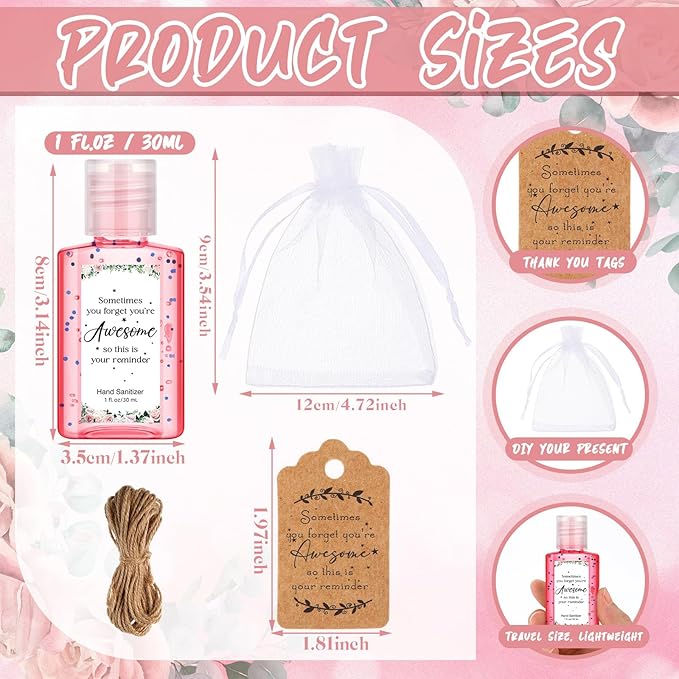 Frienda 24 Sets Christmas Thank You Hand Sanitizer Bulk Gift Set Mini Travel Size Hand Sanitizers with Organza Bags Tags Appreciation Gift for Women Employee Coworker Team Teacher Nurse Graduation